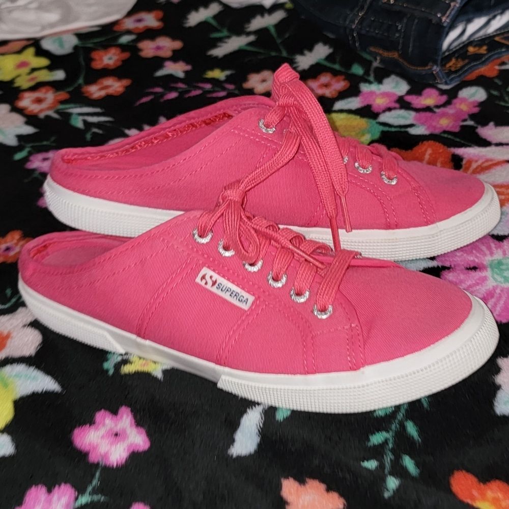 Superga Vibrant Pink Canvas Mules Slip-On Tennis Shoe Sneakers Size 40 US 9